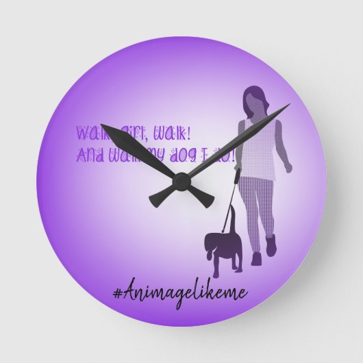 女の子の歩く犬の時計 ラウンド壁時計 (正面)