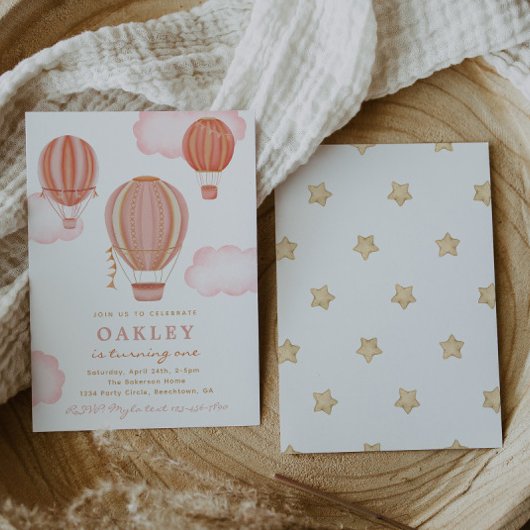 女の子の気球の誕生日招待状 招待状