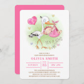 女の子の水の色ストーク運赤ん坊の女の子だ 招待状 (正面/裏面)