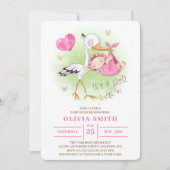 女の子の水の色ストーク運赤ん坊の女の子だ 招待状 (正面)