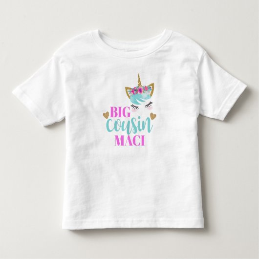 女の子の水パーソナライズされた彩ユニコーンビッグネクト トドラーTシャツ (正面)