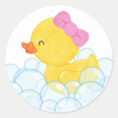 女の子の水彩ゴムダックラウンドステッカー ラウンドシール (正面)