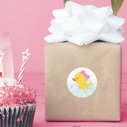 女の子の水彩ゴムダック丸型ステッカー ラウンドシール