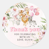 女の子の水彩サファリ誕生日パーティー ラウンドシール (正面)