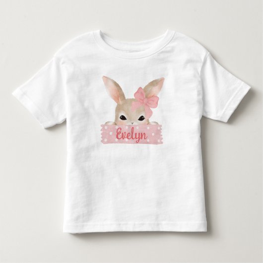 女の子の水彩ピンクイースターバニー トドラーTシャツ (正面)
