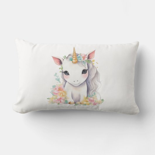 女の子の水彩用ユニコーンギフト ランバークッション (正面)
