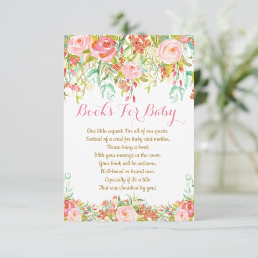 女の子の水彩画の本の要求カード、ベビーのための本 招待状 (スタンド正面)