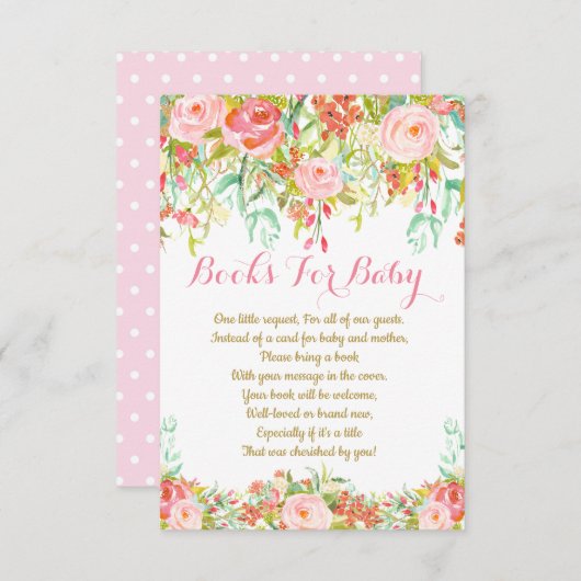 女の子の水彩画の本の要求カード、ベビーのための本 招待状 (正面/裏面)