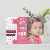 女の子の水彩画 1歳の誕生日パーティー招待状 招待状 (スタンド正面)