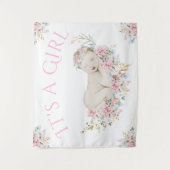 女の子の水彩花のベビーシャワー背景バナー タペストリー (正面)