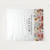 女の子の水彩花イラストの編集可能な年齢の誕生日 タペストリー (正面(横))