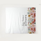 女の子の水彩花イラストの編集可能な年齢の誕生日 タペストリー (正面(横))