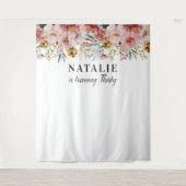 女の子の水彩花イラストの編集可能な年齢の誕生日 タペストリー (正面)
