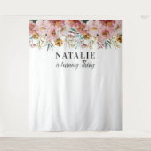 女の子の水彩花イラストの編集可能な年齢誕生日 タペストリー (正面)