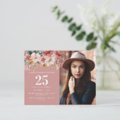 女の子の水彩花柄の編集可能な年齢の写真 ポストカード (スタンド正面)