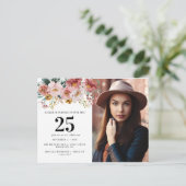 女の子の水彩花柄の編集可能な年齢写真 ポストカード (スタンド正面)