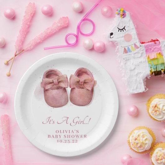 女の子の水色かわいいベビーシューズ赤ちゃんシャワー ペーパープレート (パーティー)