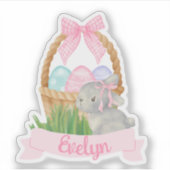 女の子の水色のイースターバスケット シール (正面)