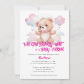 女の子の水色のウッドランドベビーのクマのシャワー 招待状 (正面)