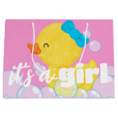 女の子の水色のゴムダッキー（アヒルちゃん） ラージペーパーバッグ (正面)