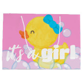 女の子の水色のゴムダッキー（アヒルちゃん） ラージペーパーバッグ (裏面)