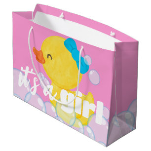 女の子の水色のゴムダッキー(アヒルちゃん) ラージペーパーバッグ