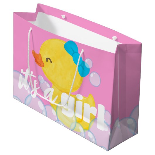 女の子の水色のゴムダッキー（アヒルちゃん） ラージペーパーバッグ (正面アングル)