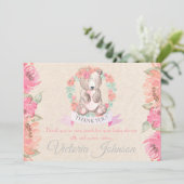 女の子の水色のフローラベビーベアベビーシャワー サンキューカード (スタンド正面)