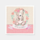 女の子の水色のフローラベビーベアベビーシャワー スタンダードカクテルナプキン (正面)