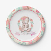 女の子の水色のフローラベビーベアベビーシャワー ペーパープレート (正面)