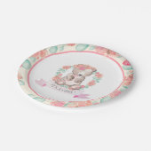 女の子の水色のフローラベビーベアベビーシャワー ペーパープレート (アングル)