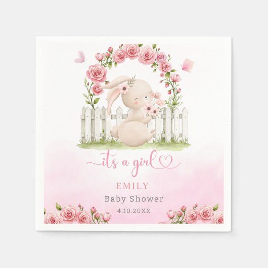 女の子の水色の女の子の赤モダンちゃんシャワーだ スタンダードカクテルナプキン (正面)