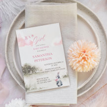 女の子の水色ウッドランドバニーベビーシャワー