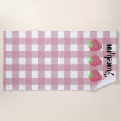 女の子の水色ストロベリートリオとプレイド ビーチタオル (正面)