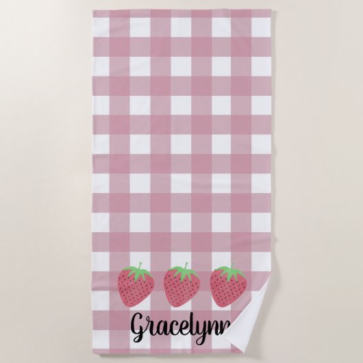 女の子の水色ストロベリートリオとプレイド ビーチタオル (正面)