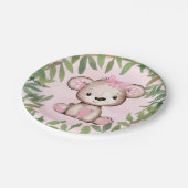 女の子の水色テディベア赤ちゃんシャワー ペーパープレート (アングル)