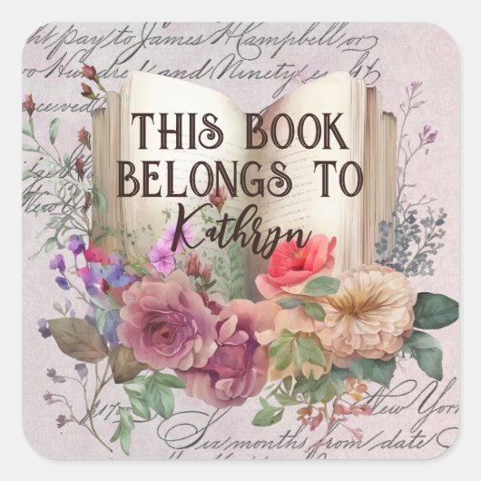 女の子の水色フローラこの本は属する スクエアシール (正面)