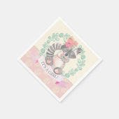 女の子の水色フローラベビーラクーンベイビーシャワー スタンダードカクテルナプキン (角)