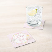 女の子の水色レインボーベビーシャワー スクエアペーパーコースター (インサイチュ)