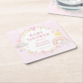 女の子の水色レインボーベビーシャワー スクエアペーパーコースター (アングル)