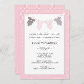 女の子の洗濯ひもベビーシャワー招待ピンクグレー 招待状 (正面/裏面)