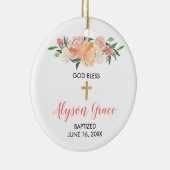 女の子の洗礼のモモの白い緑の草木の花柄の洗礼 セラミックオーナメント (右)