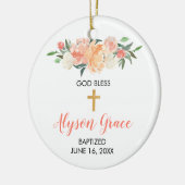 女の子の洗礼のモモの白い緑の草木の花柄の洗礼 セラミックオーナメント (左)