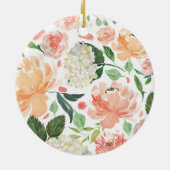 女の子の洗礼のモモの白い緑の草木の花柄の洗礼 セラミックオーナメント (裏面)