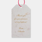 女の子の洗礼の写真　ゴールド　ピンク　蘭　花　大理石 ギフトタグ (裏面)