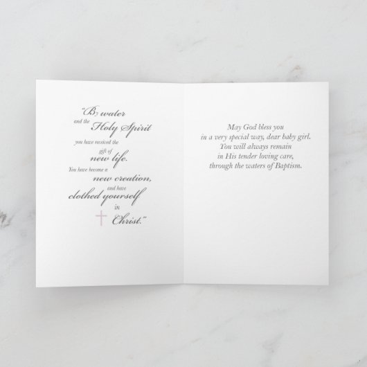 女の子の洗礼の教母から、ピンクの十字 カード (内部)
