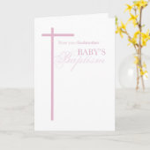 女の子の洗礼の教母から、ピンクの十字 カード (黄色い花)