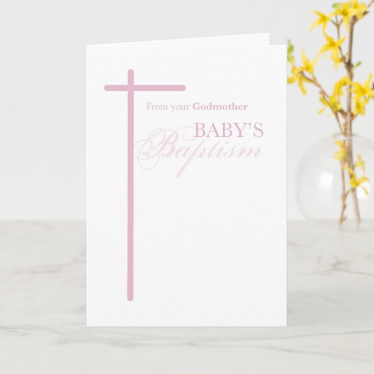 女の子の洗礼の教母から、ピンクの十字 カード (黄色い花)