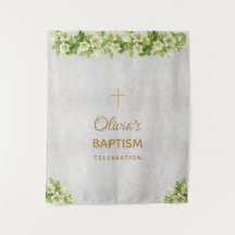 女の子の洗礼バックドロップ | 大理石 ゴールド 十字架 ユリ