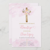 女の子の洗礼ピンクの招待状 招待状 (正面/裏面)